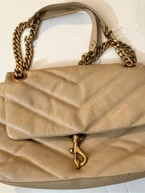 Rebecca Minkoff Quilted Shoulder Bag in Beige with Gold Hardware